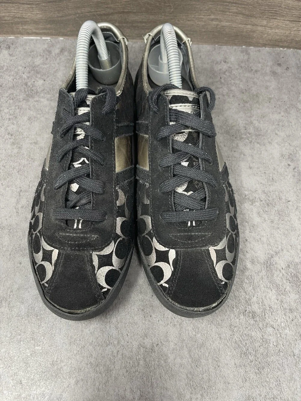 Coach Meagan Sneakers Womens Size 8.5 Black Silver Low Top Lace Up